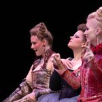 Musical theatre undergrad course, three students on stage in costume