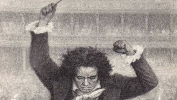 Beethoven conducting, pencil drawn image